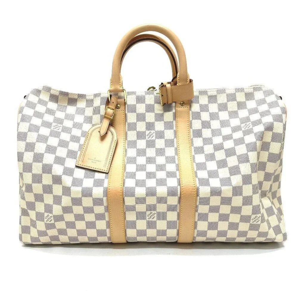 LOUIS VUITTON Damier Azur KeepallBandouliere 45 Duffle Bag Unused